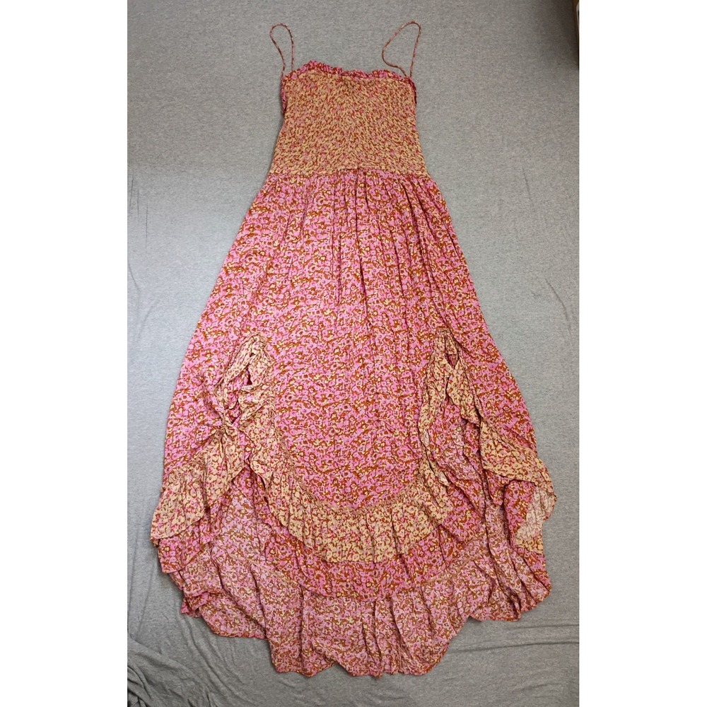 Free People One I Love Maxi Dress Caramel Combo Pink Floral High Low Large